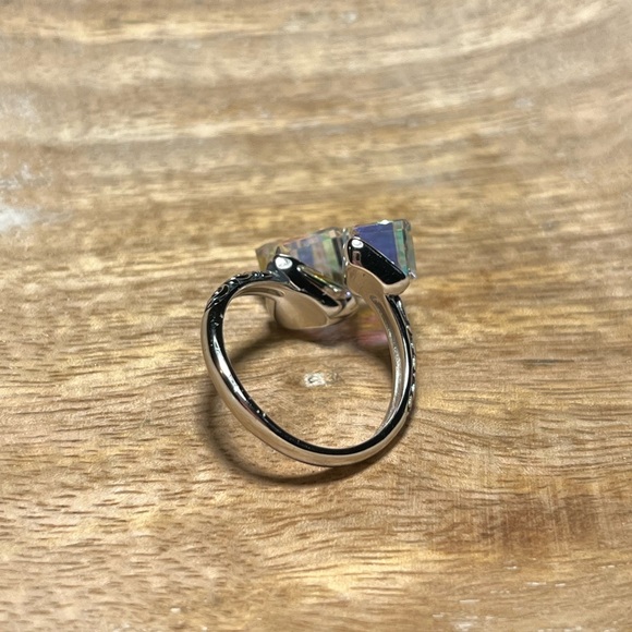 *SOLD* Iridescent Glass Crystal Cubes 925 Sterling Silver Bypass Ring - Picture 9 of 17
